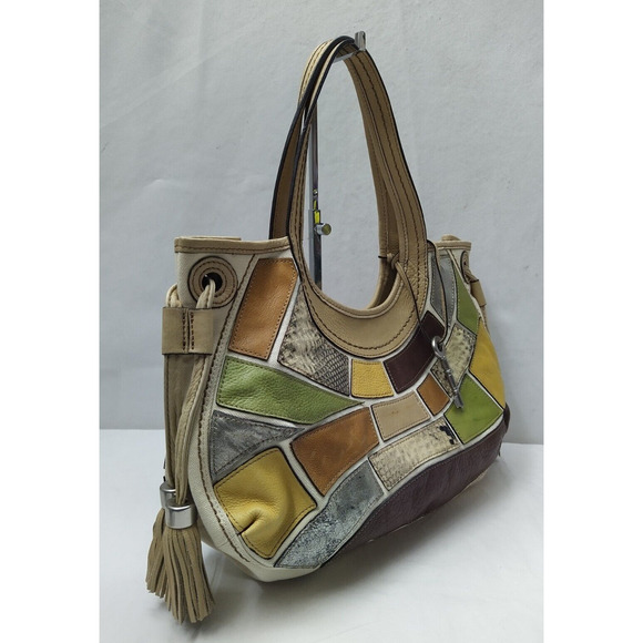 Fossil Fifty Four Patchwork Multicolor Leather Hobo Shoulder Bag - Picture 3 of 16